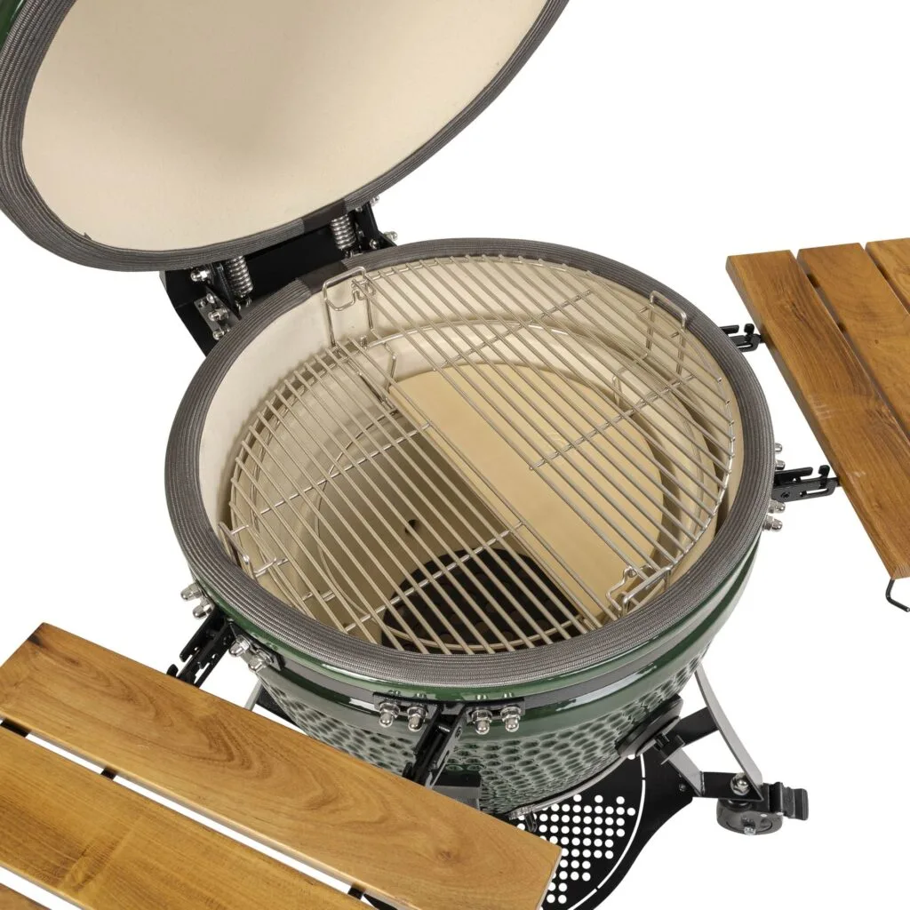 Open Kamado Sumo Classic Large Green ceramic grill with cooking grate