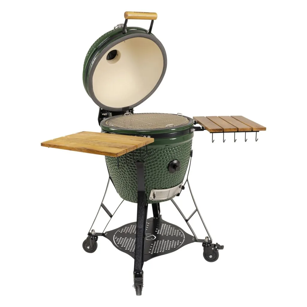 Kamado Sumo Classic Large Green ceramic grill with open lid