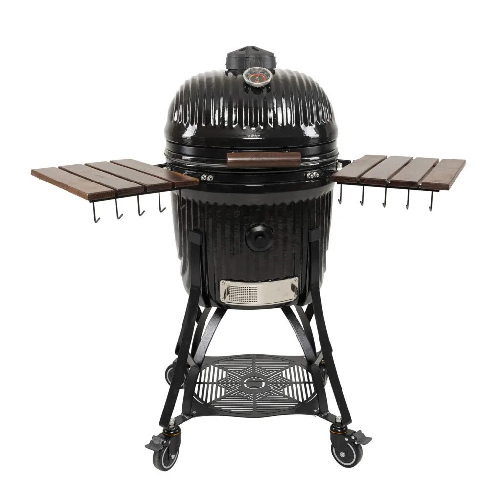 Kamado Sumo large ceramic grill with side shelves