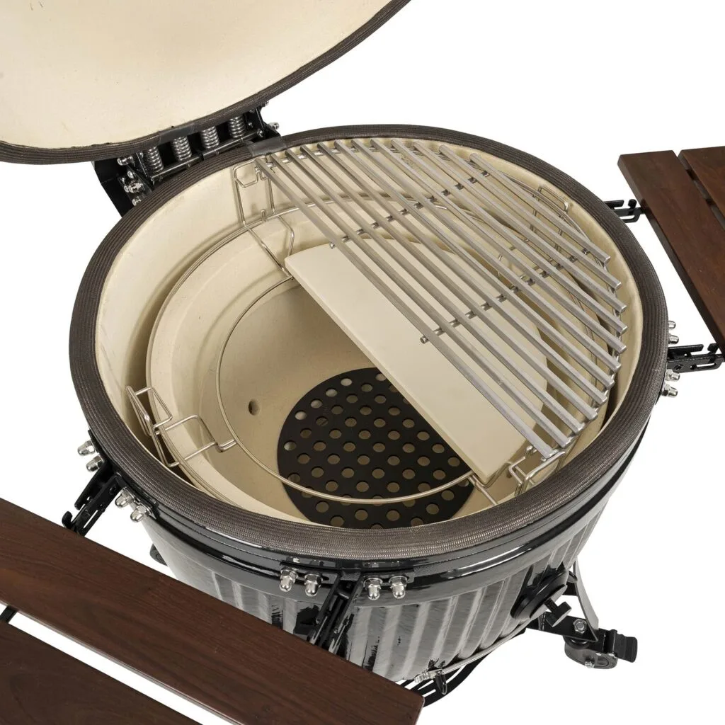 Interior view of Kamado Sumo ceramic grill with cooking grates