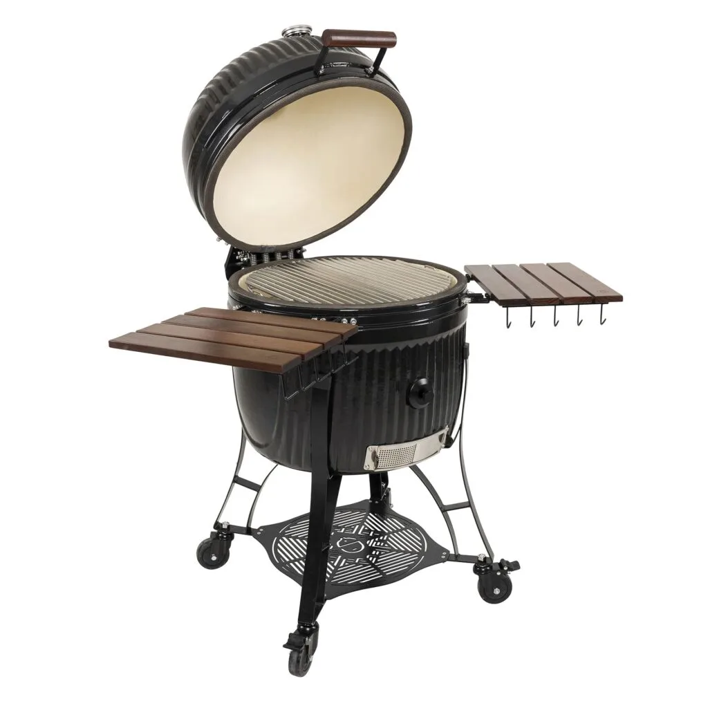 Parrilla cerámica Kamado Sumo Maxi-6 con la tapa abierta
