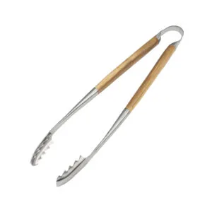 Premium stainless steel grill tongs with wooden handles