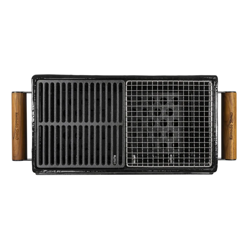 Kamado Sumo cast iron grill grid with wooden handles