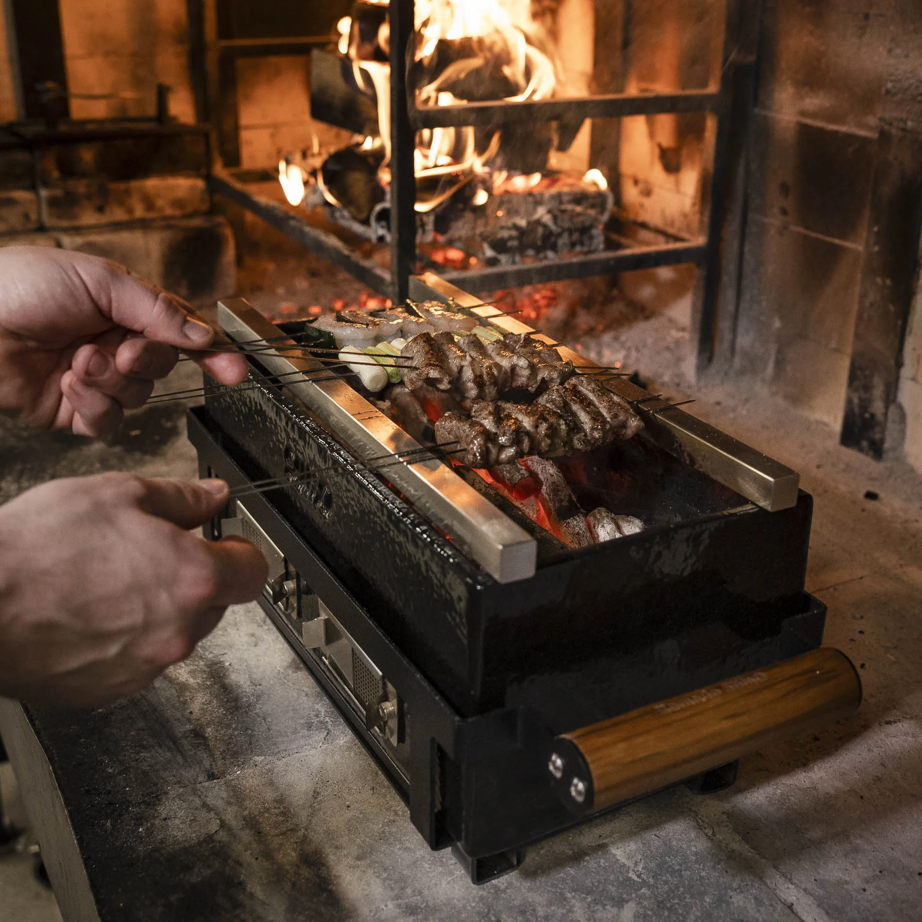 Grilling skewers on a Kamado Sumo hibachi grill