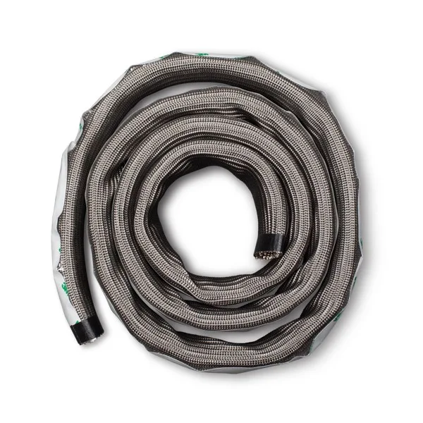 Coiled black and gray fiberglass hose