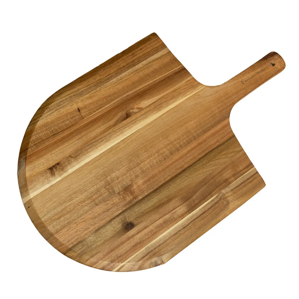 Wooden pizza peel for baking and serving