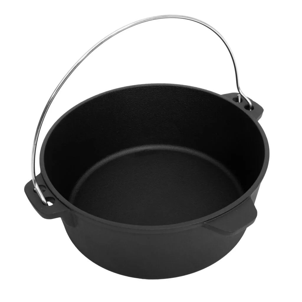 Black cast iron pot with a handle