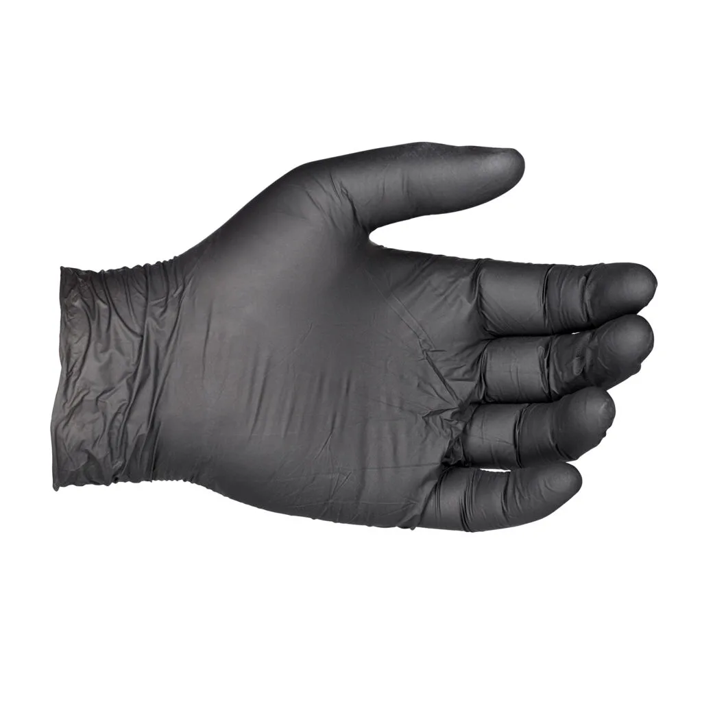 Black nitrile glove on a hand