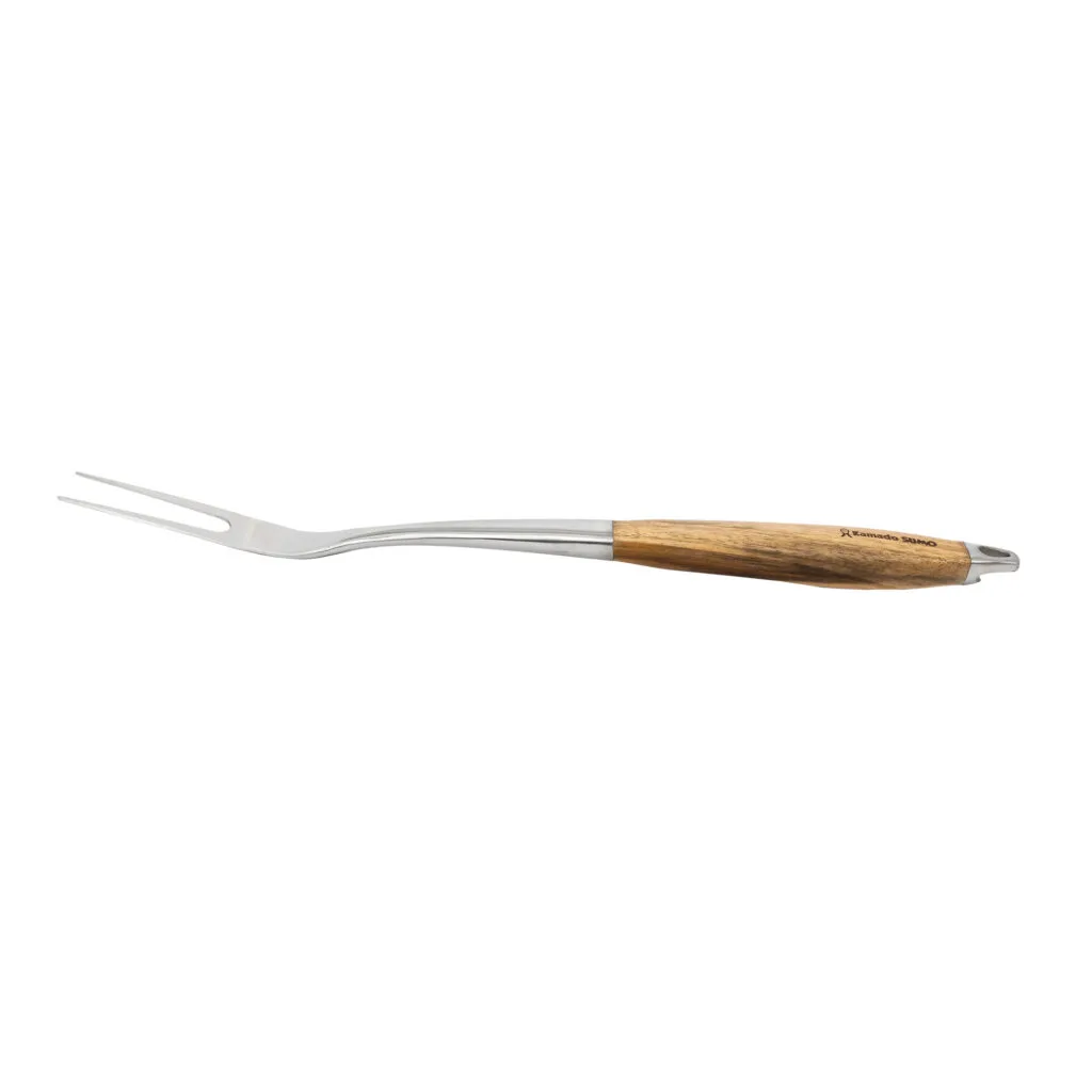 Stainless steel grilling fork with wooden handle