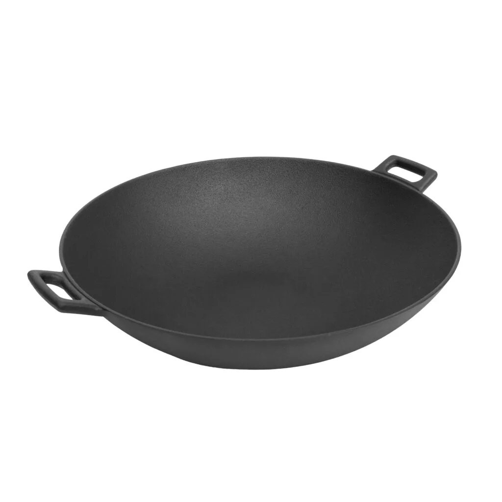 Cast iron wok with handles