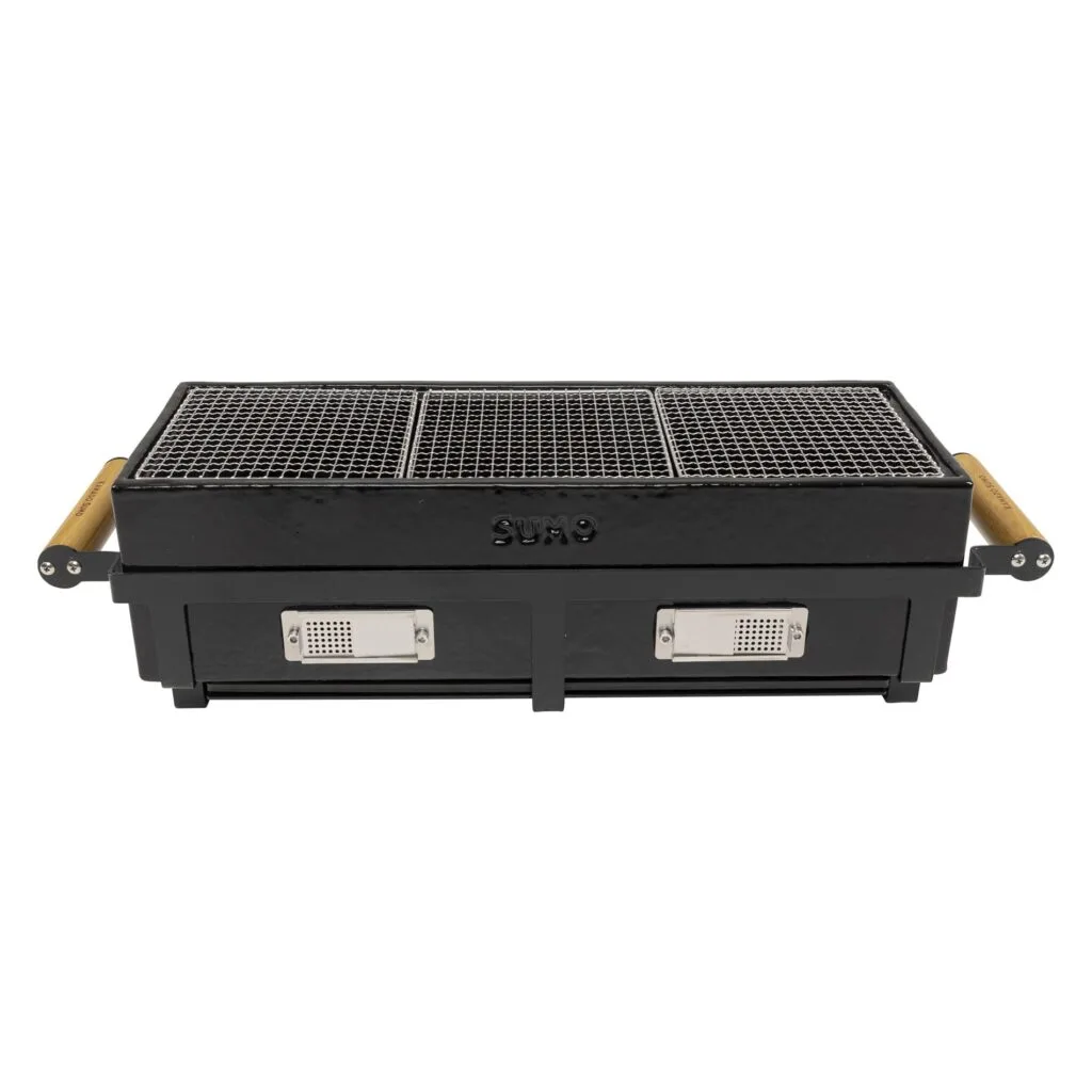 Kamado Sumo Hibachi XL charcoal grill with dual vents and wooden handles